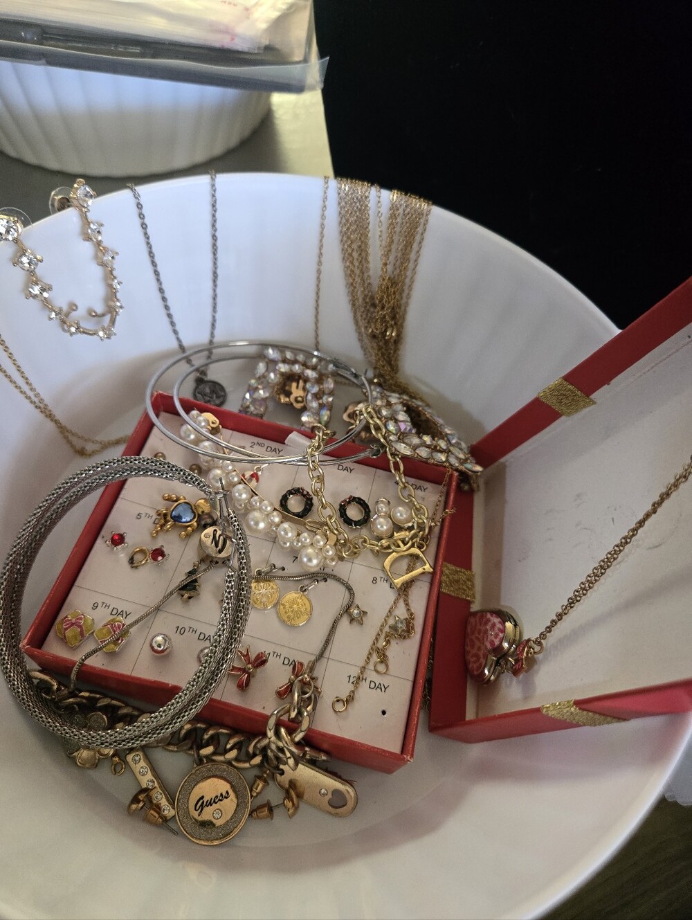 Guess Gold and Pearl Mixed-Charm Necklace